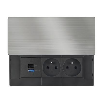 Sisseehitatav pistikupesa 65 W juhtmevaba laadimisega, 2× pistikupesa + USB-A + USB-C