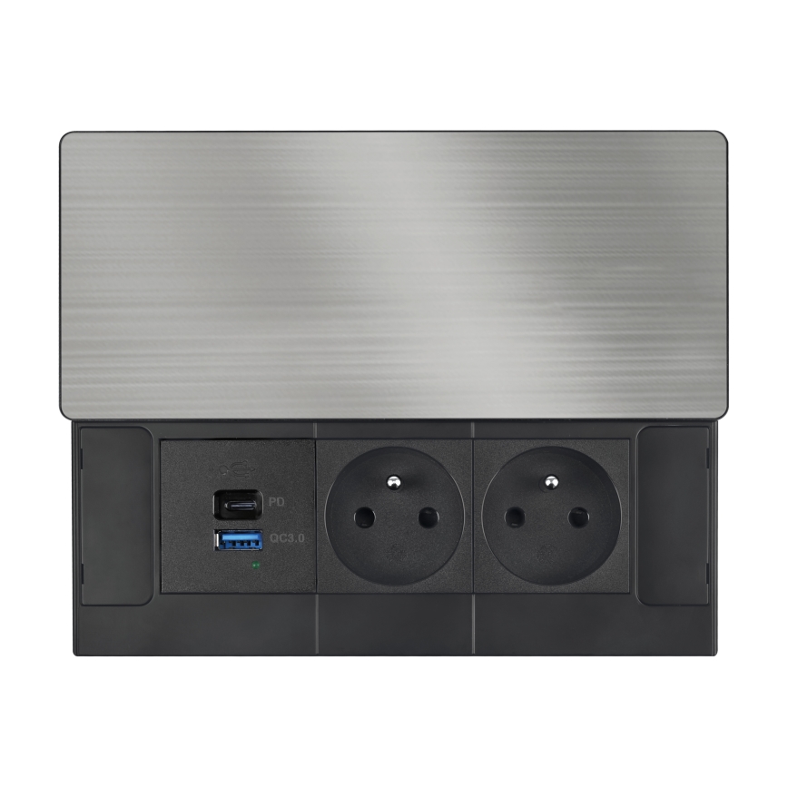 Sisseehitatav pistikupesa 65 W juhtmevaba laadimisega, 2× pistikupesa + USB-A + USB-C