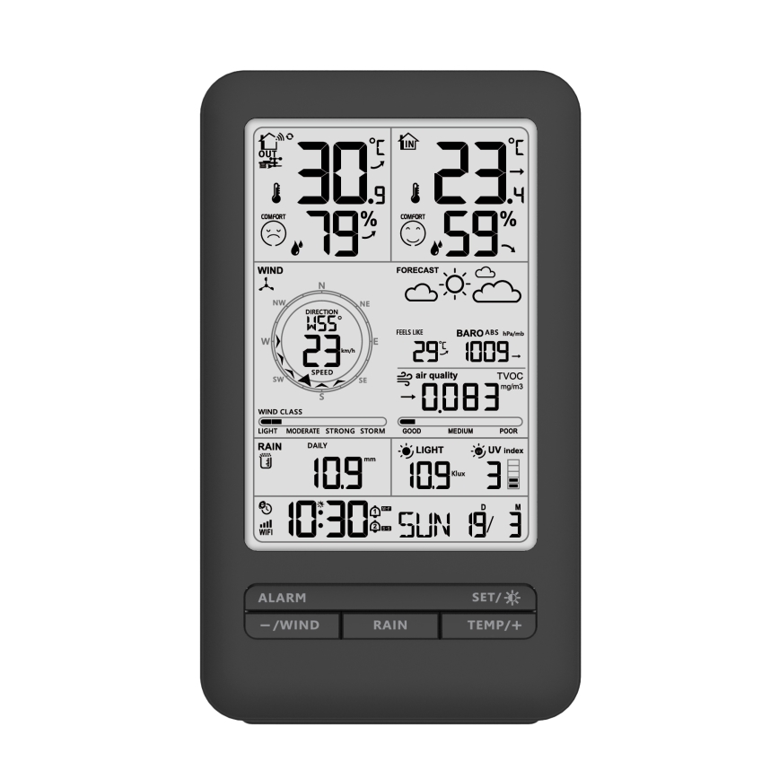 Professionaalne ilmajaam LCD ekraaniga 5V/2xAA + 3xAA + 2xAA Wi-Fi Tuya