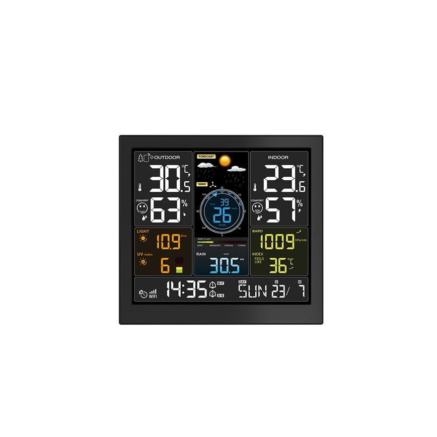 Professionaalne ilmajaam LCD-ekraaniga, Wi-Fi-ühendusega, 5V/2xAA + 3xAAA