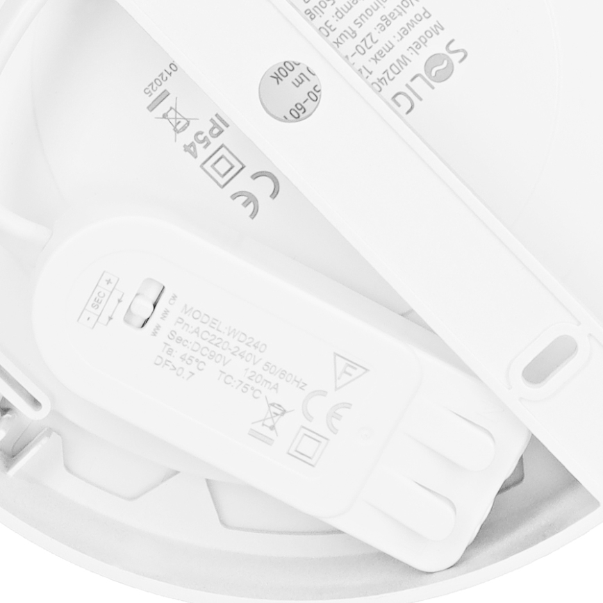 LED pinnapealne/lagi sisse paigaldatav 2‑ühes paneel, 12 W, 230 V, 3000/4000/6000 K, Ø17 cm, IP54, valge