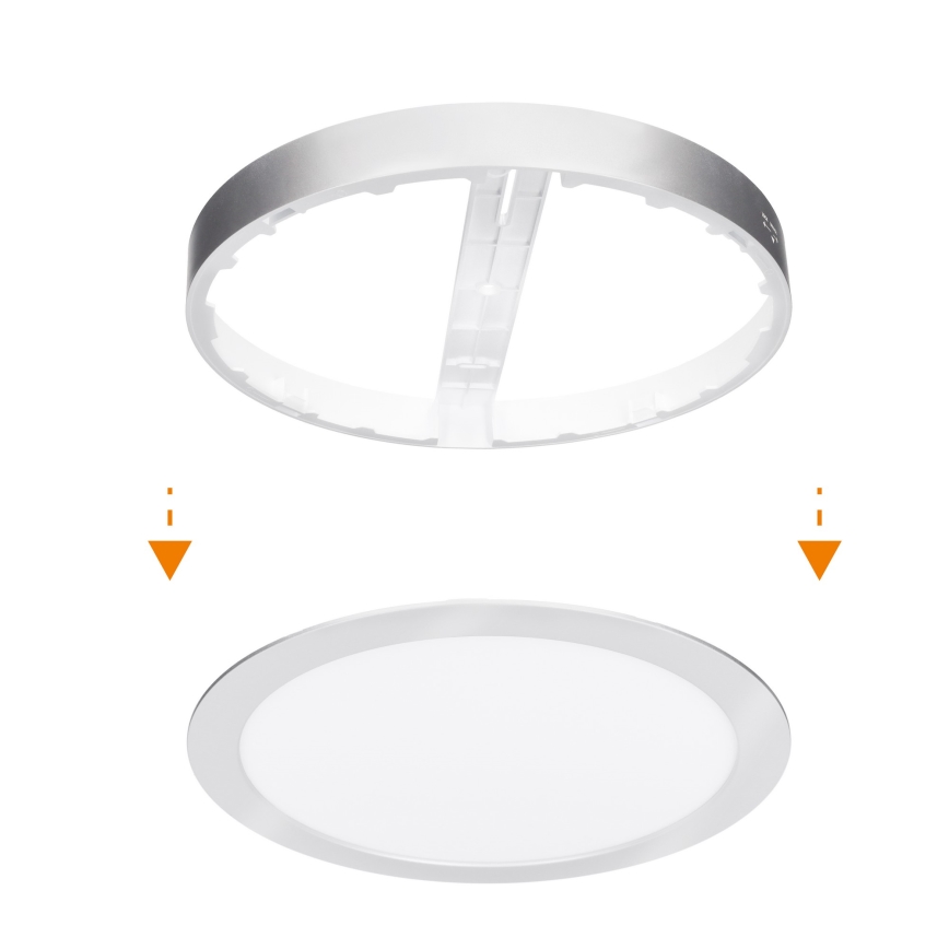 LED pinnapealne/sisseehitatav paneel 2-ühes 18W/230V 3000/4000/6000K Ø 22,5 cm IP54 hõbedane