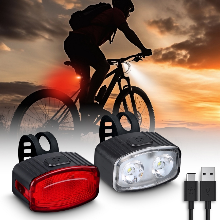 KOMPLEKT 2x LED Hämardatav laetav rattatuli 350mAh IP44 punane/valge