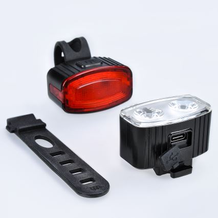 KOMPLEKT 2x LED Hämardatav laetav rattatuli 350mAh IP44 punane/valge