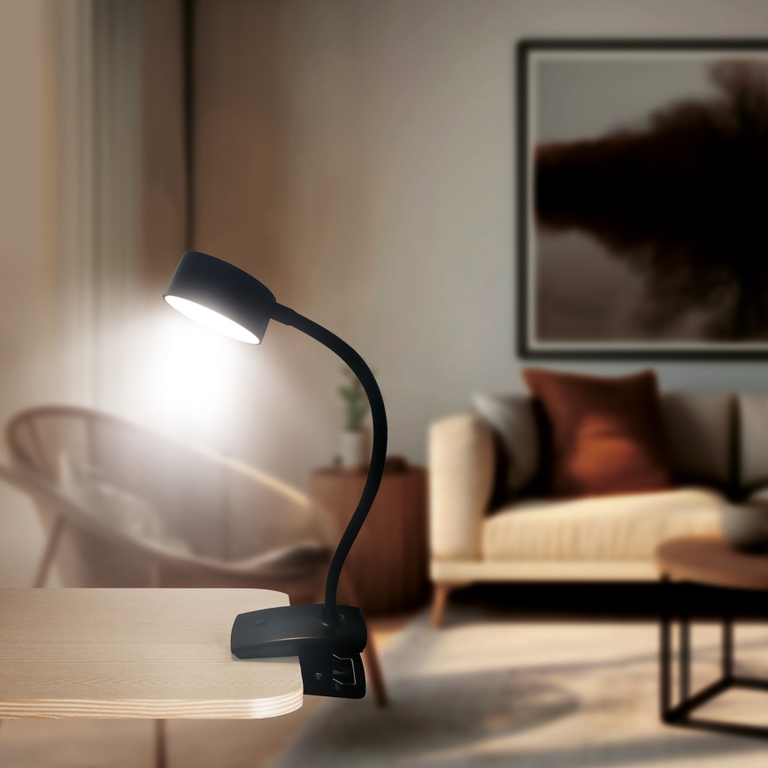 LED Hämardatav paindlik laetav laualamp klambriga LED/2W/1800 mAh 3000/4000/6500K must