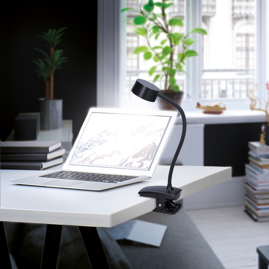 LED Hämardatav paindlik laetav laualamp klambriga LED/2W/1800 mAh 3000/4000/6500K must