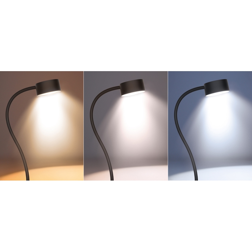 LED Hämardatav paindlik laetav laualamp klambriga LED/2W/1800 mAh 3000/4000/6500K must