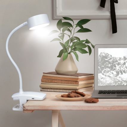 LED Hämardatav paindlik laetav laualamp klambriga LED/2W/1800 mAh 3000/4000/6500K valge