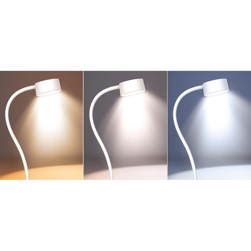 LED Hämardatav paindlik laetav laualamp klambriga LED/2W/1800 mAh 3000/4000/6500K valge