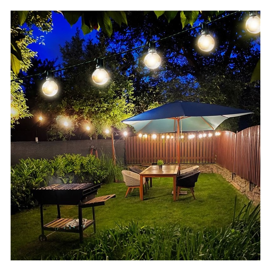 LED Väli dekoratiivne valguskett GARLAND 25xE12 20m IP44 soe valge
