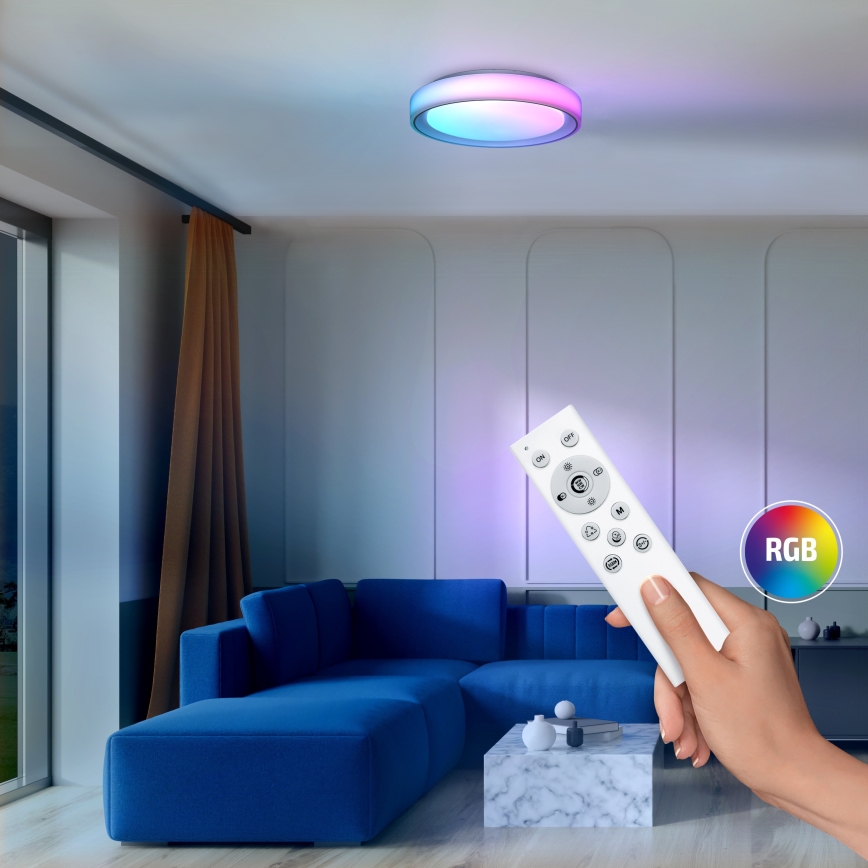 RGB LED Hämardatav laevalgusti FLOCO LED/30W/230V 3000-6500K + RGB/6W d. 40cm + kaugjuhtimispult