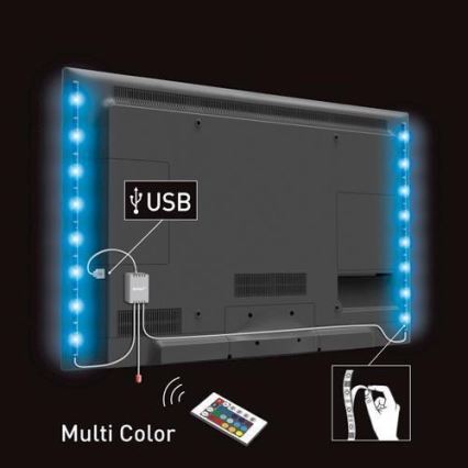 Soligth WM504 - KOMPLEKT 2x LED RGB Riba TV puldiga IP65 LED/USB 50cm