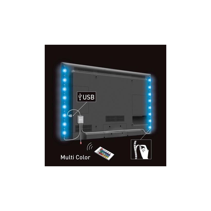 Soligth WM504 - KOMPLEKT 2x LED RGB Riba TV puldiga IP65 LED/USB 50cm