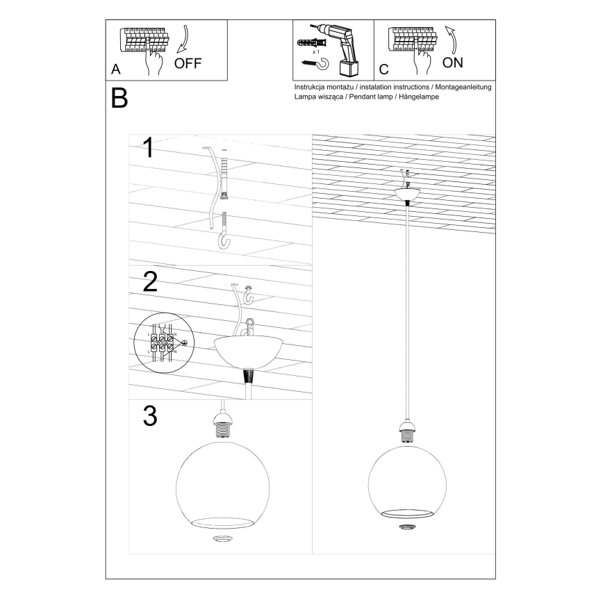Ripplamp BALL, 1xE27/15W/230V, Ø30 cm, läbipaistev / läikiv kroom