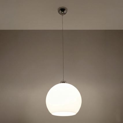 Kaabliga ripplamp BALL 1xE27/15W/230V Ø 30 cm valge/läikiv kroom