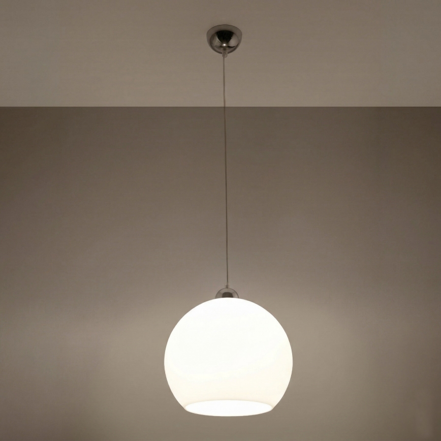 Kaabliga ripplamp BALL 1xE27/15W/230V Ø 30 cm valge/läikiv kroom