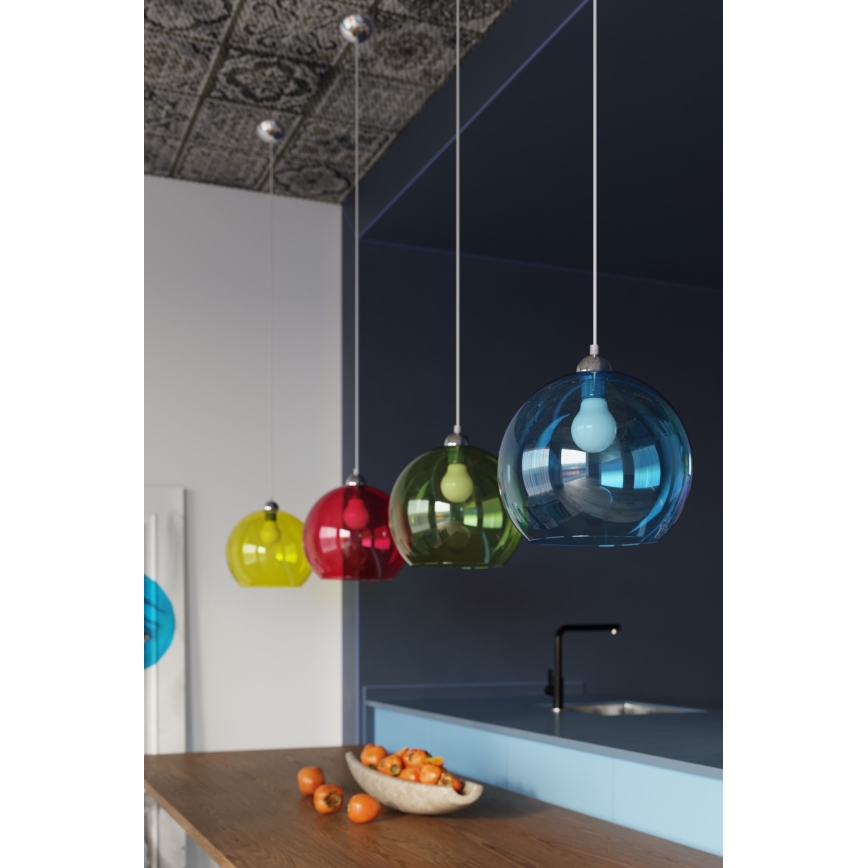 Kaabliga ripplamp BALL 1xE27/15W/230V Ø 30 cm valge/läikiv kroom