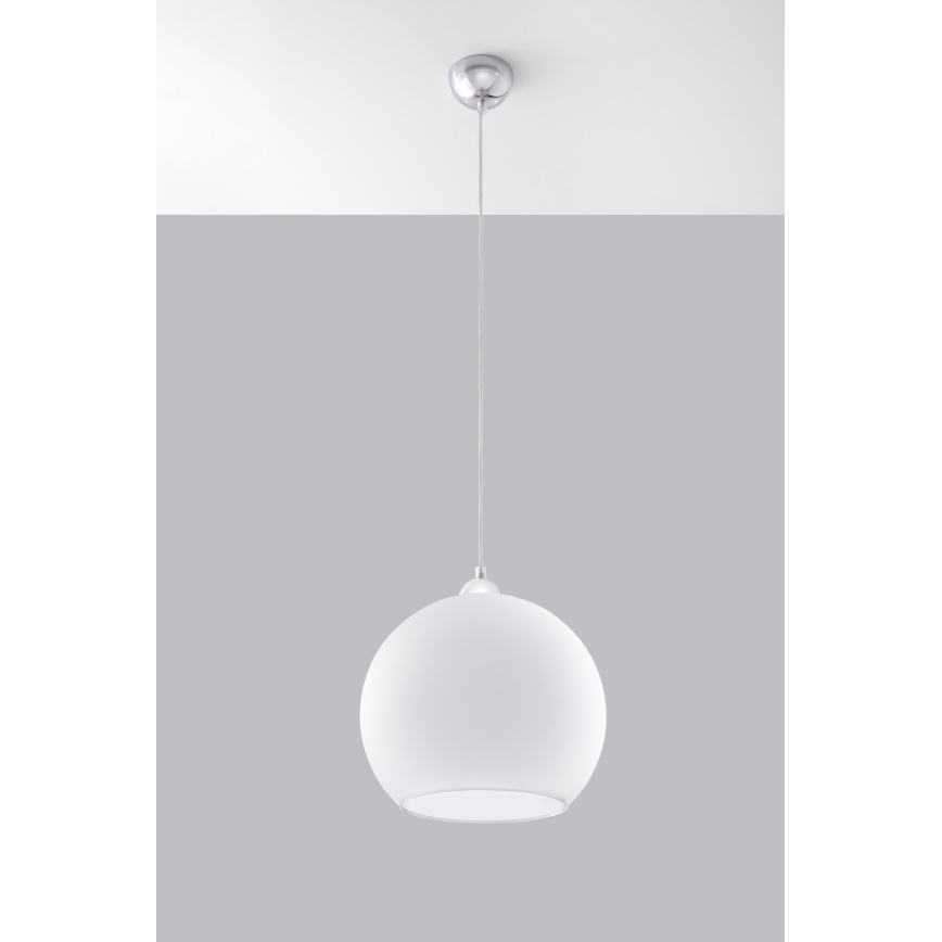 Kaabliga ripplamp BALL 1xE27/15W/230V Ø 30 cm valge/läikiv kroom
