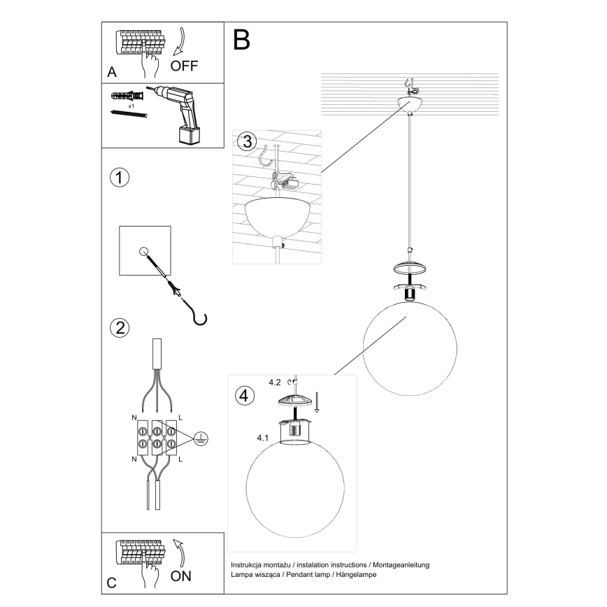 Ripatslamp kaabliga UGO 1xE27/15W/230V Ø 20 cm valge/läikiv kroom