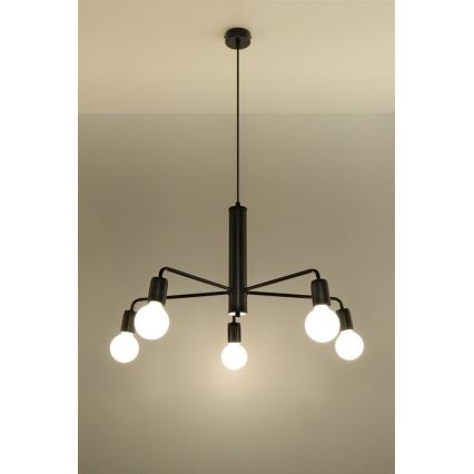 Sollux SL.0304 - Nööriga lühter DUOMO 5 5xE27/60W/230V must