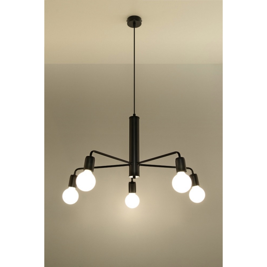 Sollux SL.0304 - Nööriga lühter DUOMO 5 5xE27/60W/230V must