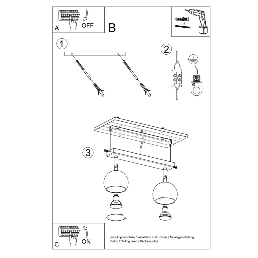 Kohtvalgusti lakke OCULARE 2xGU10/10W/230V
