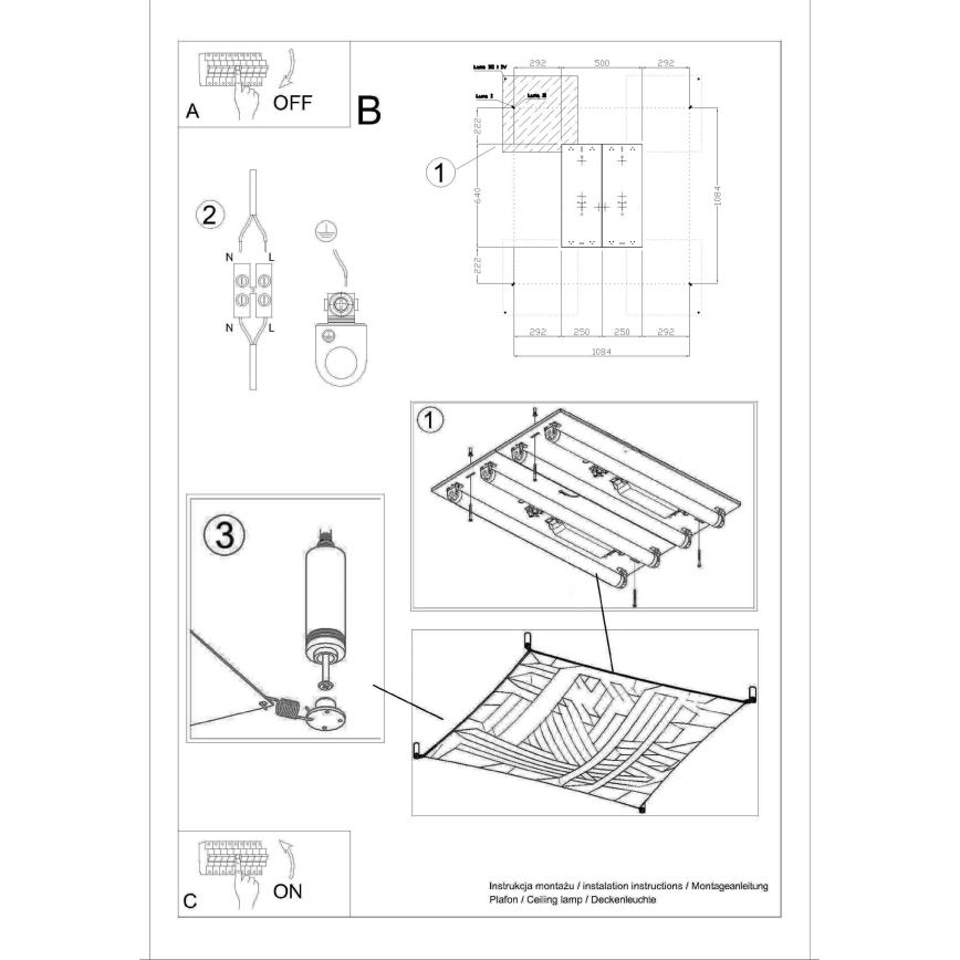 LED laelamp LUNA 4xG13/8,5W/230V 105x105 cm valge