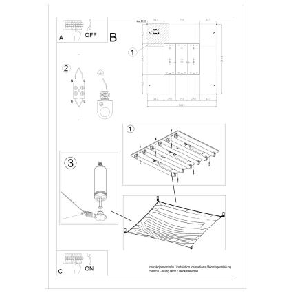 LED laelamp LUNA 6xG13/8,5W/230V 140x140 cm valge