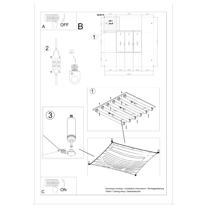 LED laelamp LUNA 6xG13/8,5W/230V 140x140 cm valge