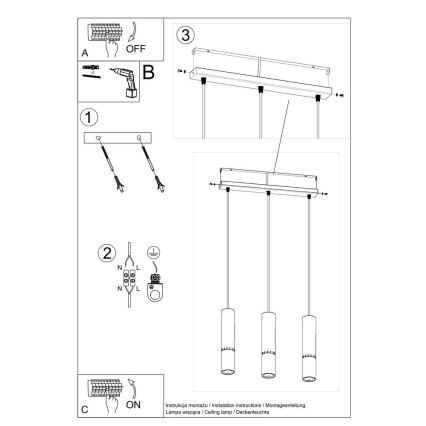 Lühter LOOPEZ 3xGU10/10W/230V must/läikiv kroom