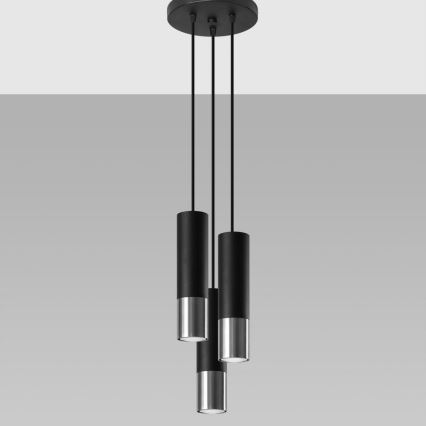 Lühter LOOPEZ 3xGU10/10W/230V ümmargune must/läikiv kroom