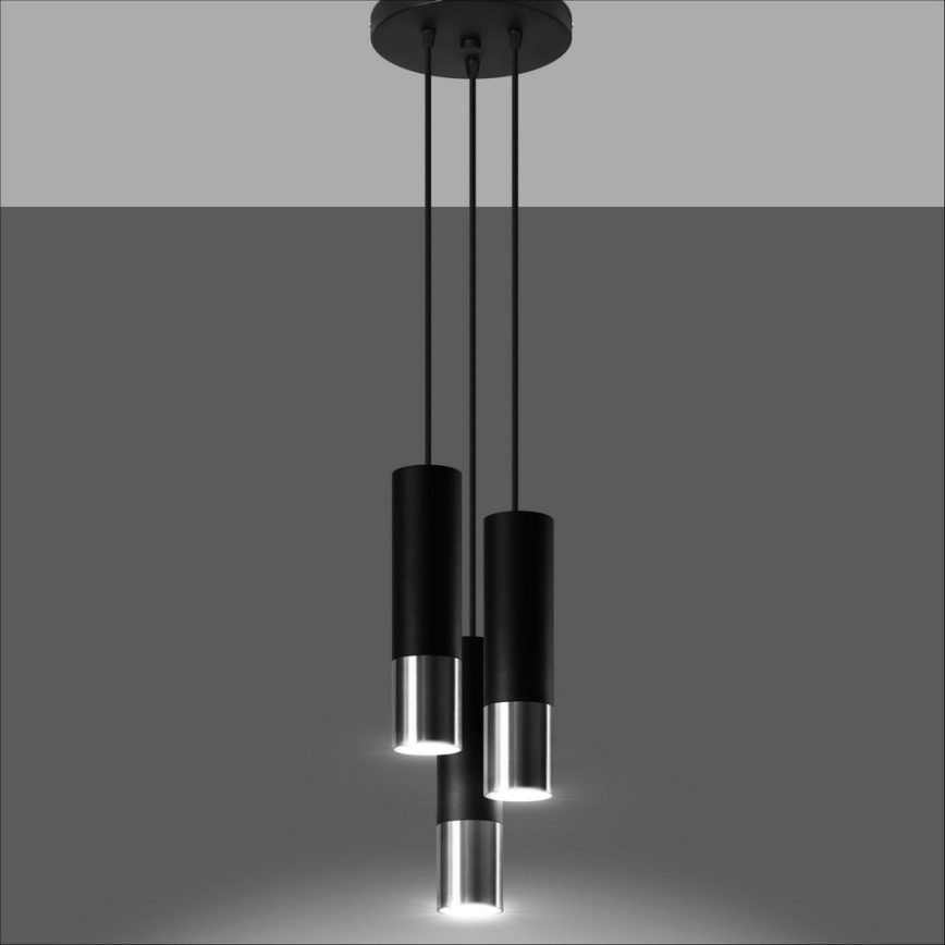 Lühter LOOPEZ 3xGU10/10W/230V ümmargune must/läikiv kroom