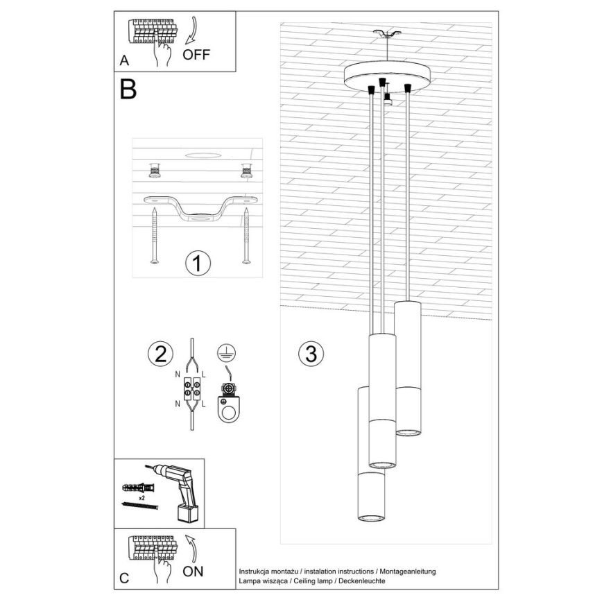 Lühter LOOPEZ 3xGU10/10W/230V ümmargune must/vask