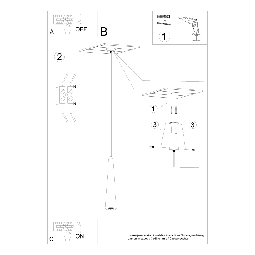 SULA kaabliga rippvalgusti 1xGU10/10W/230V, läbimõõt 8 cm, beež