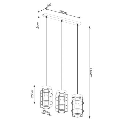 Lühter GOTTO 3xE27/15W/230V must/pöök