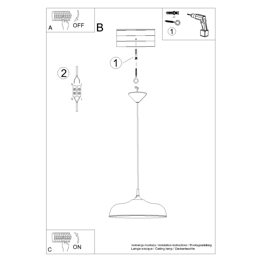 Lühter GINA 1xE27/15W/230V d. 38 cm must