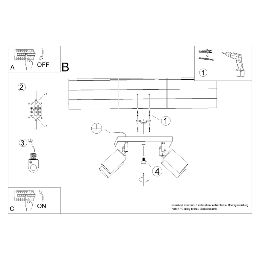 Kohtvalgusti WINX 4xGU10/10W/230V must/läikiv kroom