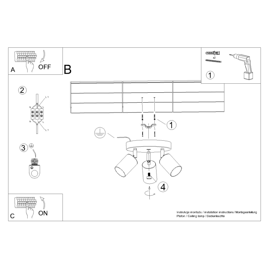 Kohtvalgusti WINX 3xGU10/10W/230V must/kuldne