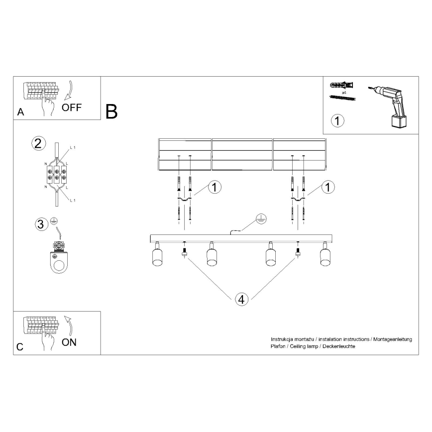 Kohtvalgusti WINX 4xGU10/10W/230V must/kuldne