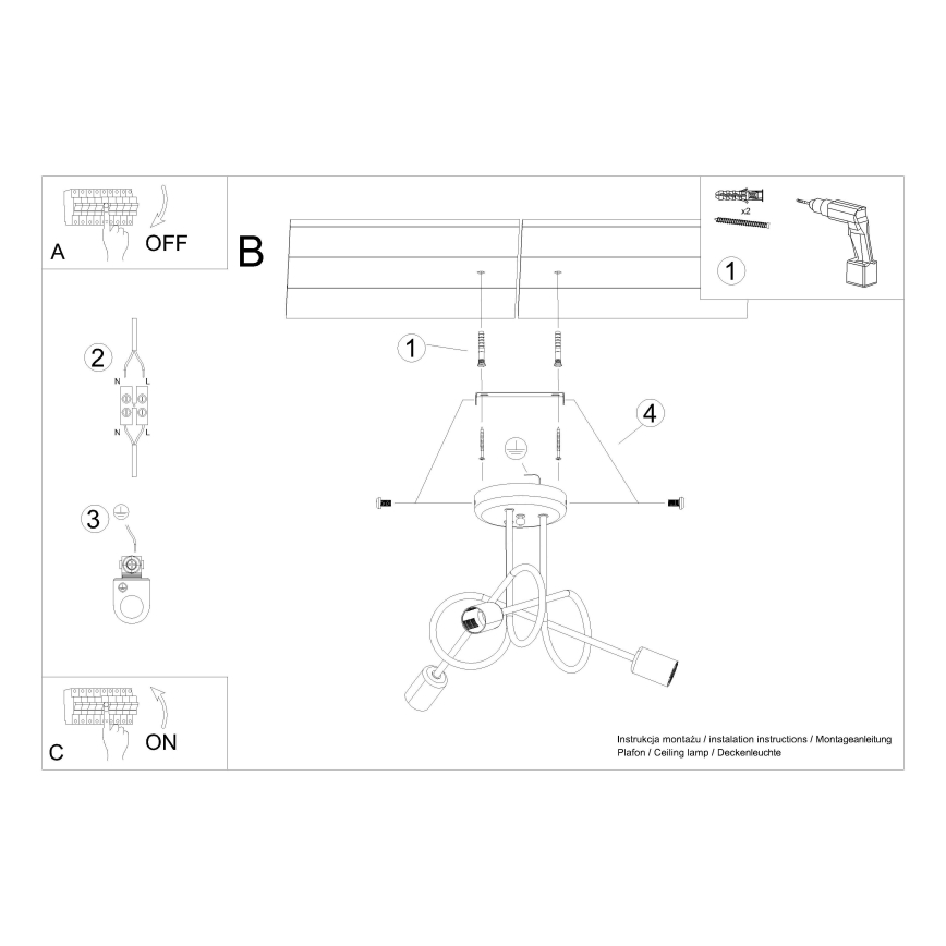 Pinnale kinnitatav lühter LOOP 3xE27/15W/230V valge