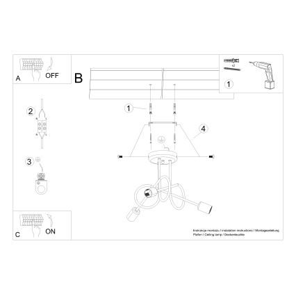 Pinnale kinnitatav lühter LOOP 3xE27/15W/230V must