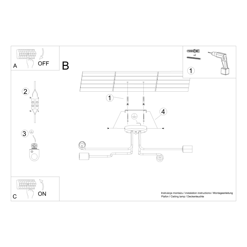 Pinnale kinnitatav lühter VECTOR 4xE27/15W/230V must