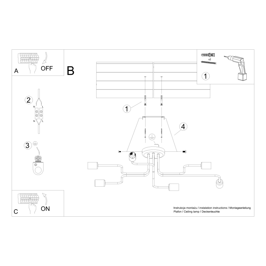 Pinnale kinnitatav lühter VECTOR 6xE27/15W/230V must