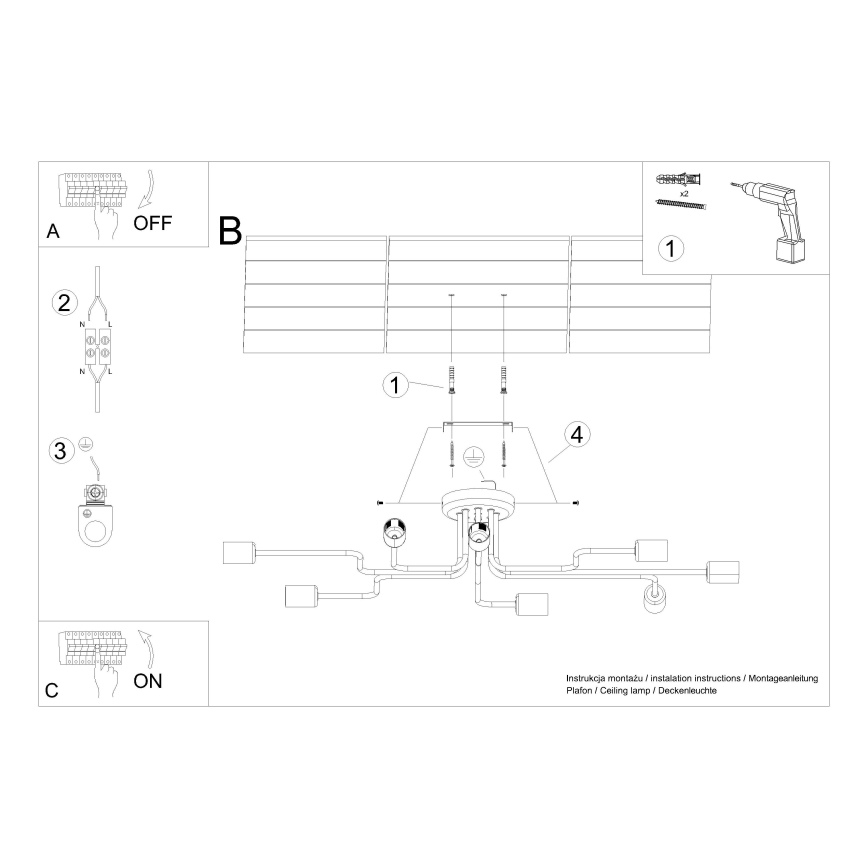 Pinnale kinnitatav lühter VECTOR 8xE27/15W/230V must