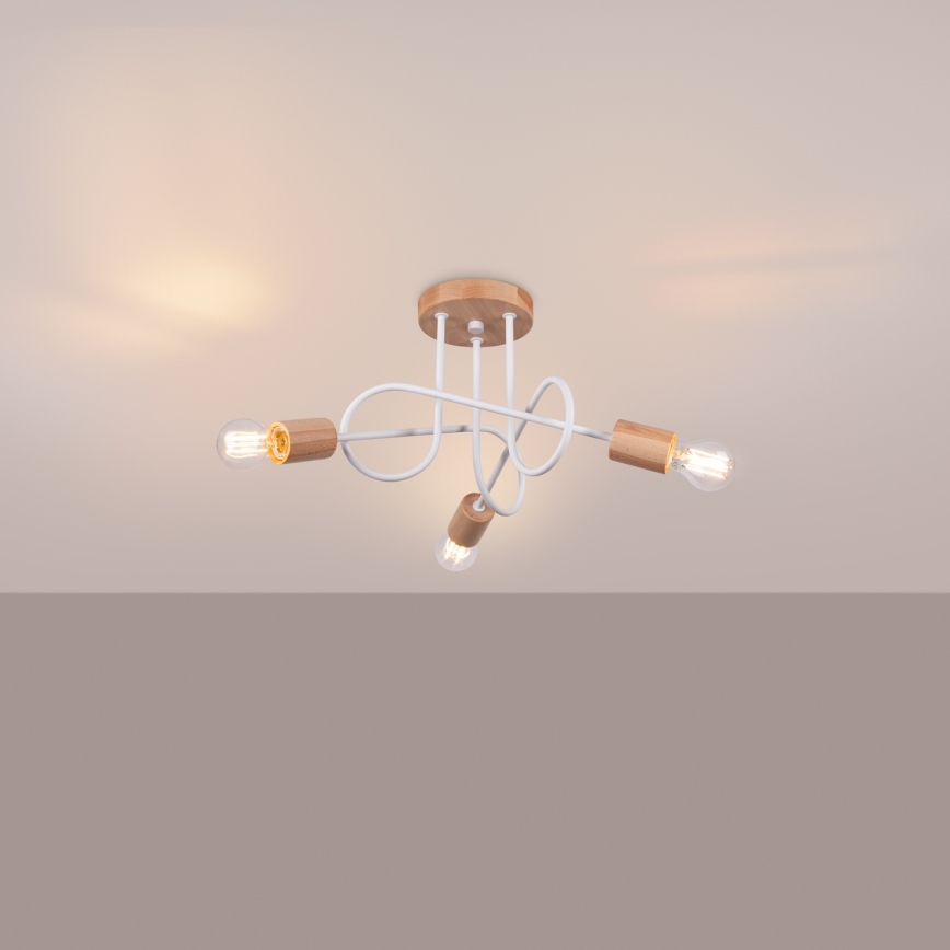 Pinnale kinnitatav lühter EMBER 3xE27/15W/230V valge/beež/pöök