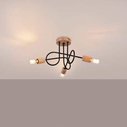 Pinnale kinnitatav lühter EMBER 3xE27/15W/230V must/beež/pöök