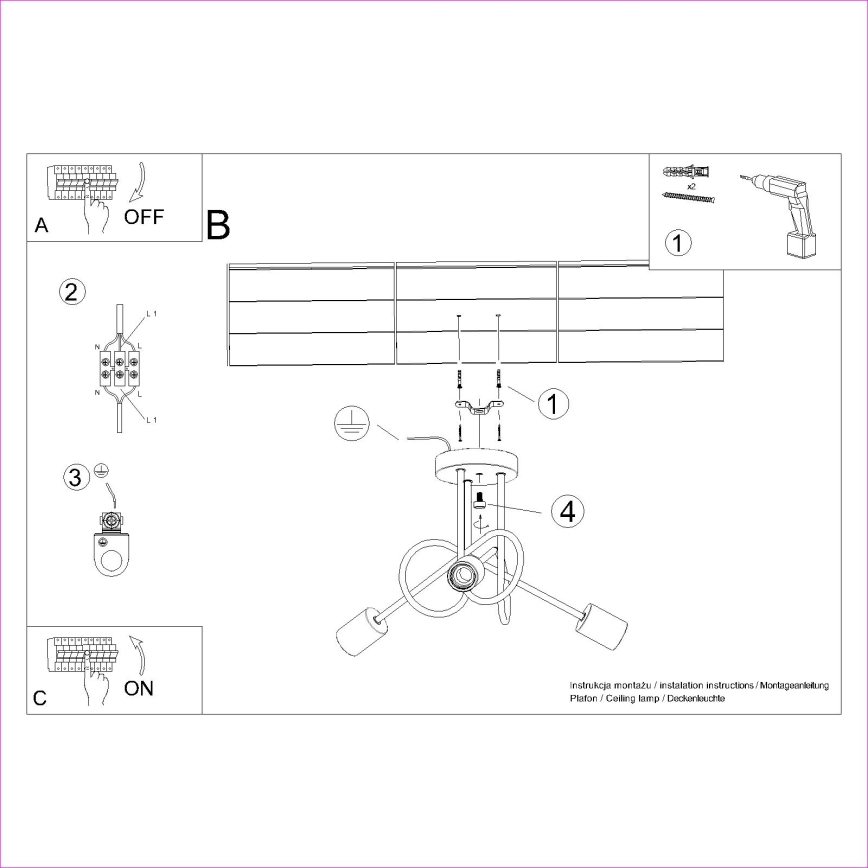 Pinnale kinnitatav lühter EMBER 3xE27/15W/230V must/beež/pöök