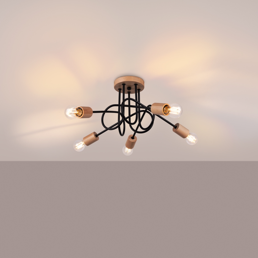 Pinnale kinnitatav lühter EMBER 5xE27/15W/230V must/beež/pöök