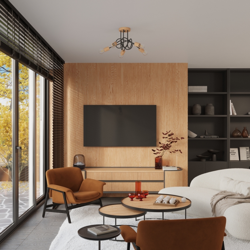Pinnale kinnitatav lühter EMBER 5xE27/15W/230V must/beež/pöök
