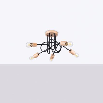 Pinnale kinnitatav lühter EMBER 5xE27/15W/230V must/beež/pöök